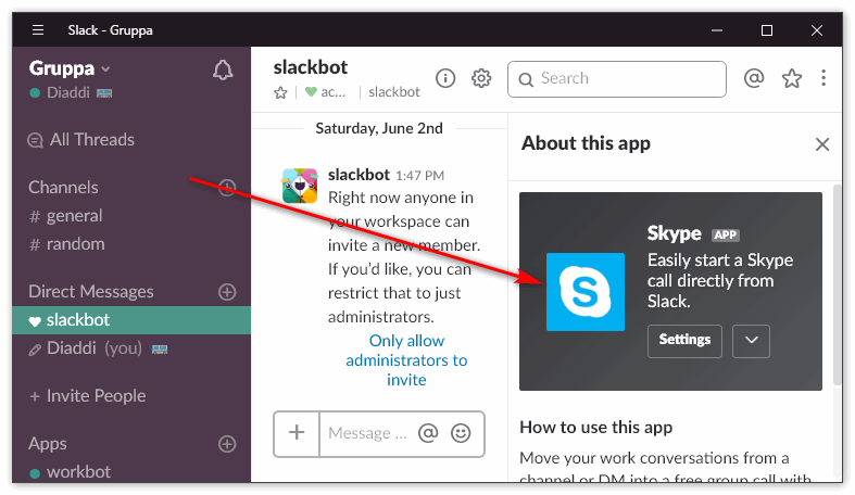 Бот Скайп в Slack