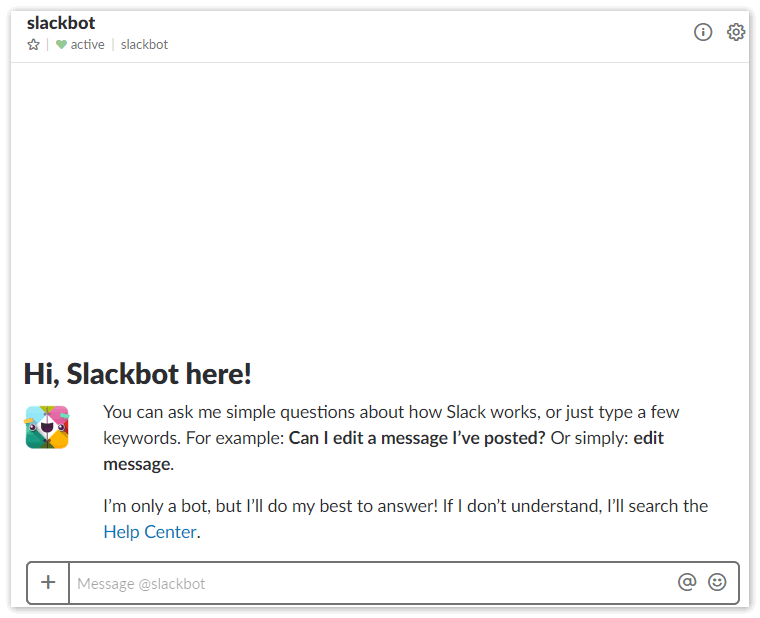 Вкладка Slackbot в Slack